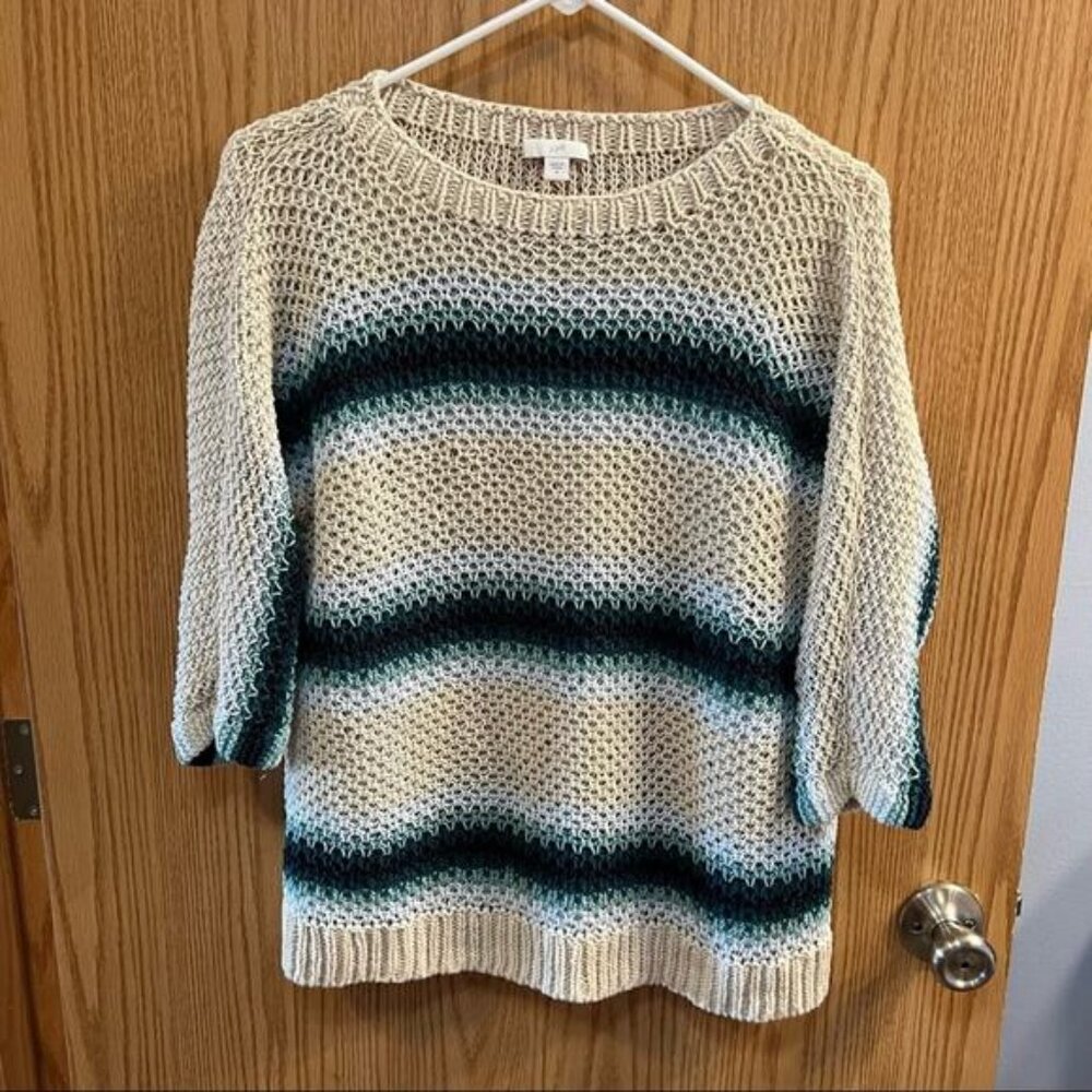 J. Jill Open Knit Striped Beachy Sweater w/ 3/4 Sleeves Women's Size Medium